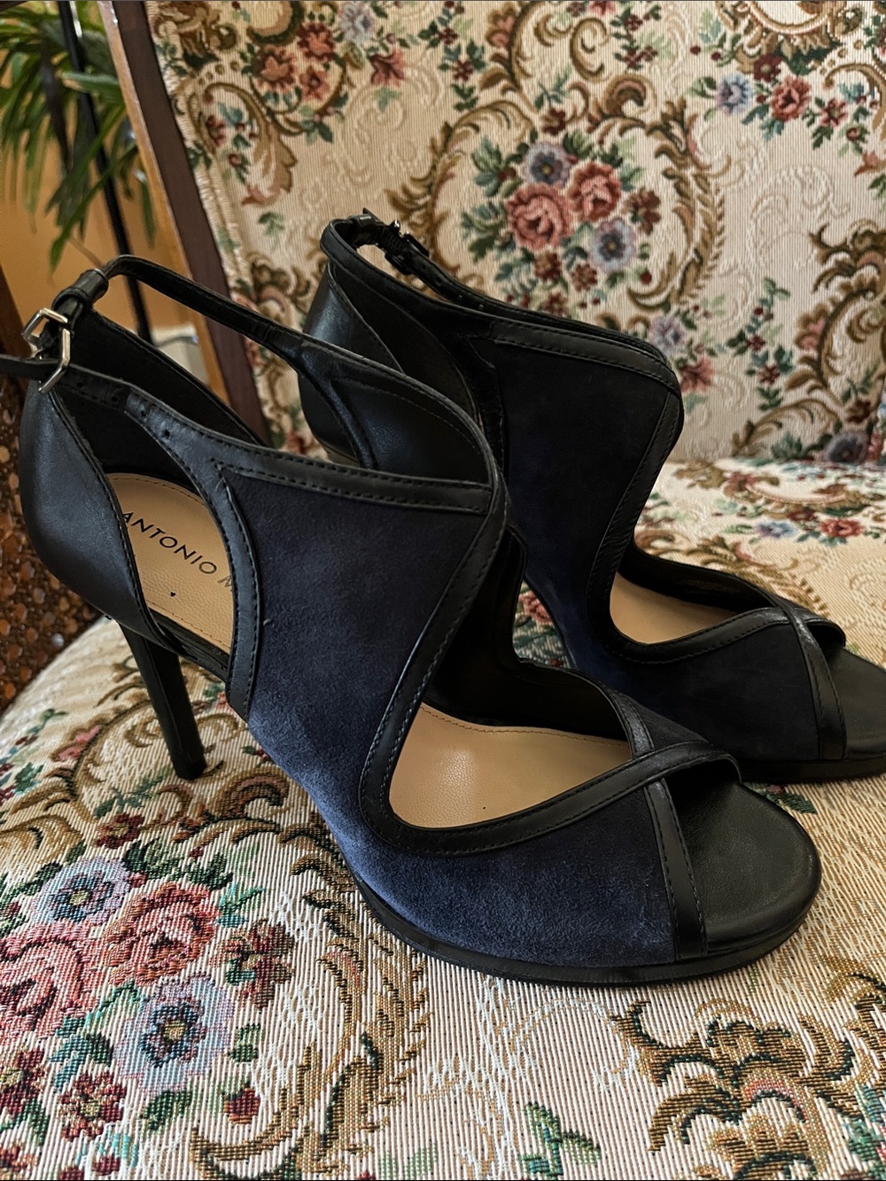 ANTONIO MELANI Black Suede Cutout Open-Toe Stiletto Sandals